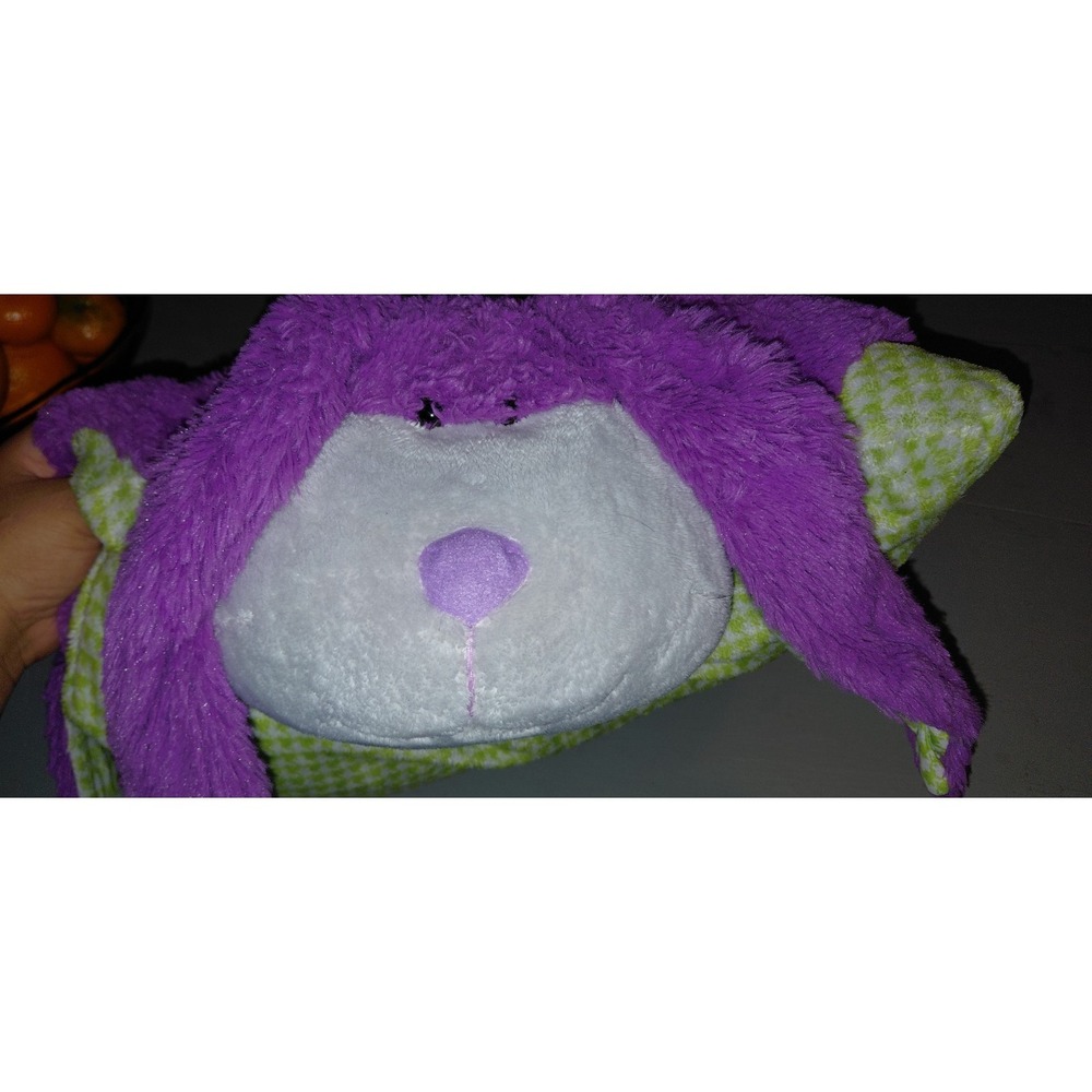 RARE Pillow Pets Bunny Rabbit Purple Green 18" Plush Toy Long Ears 2009 Pattern - Picture 8 of 8